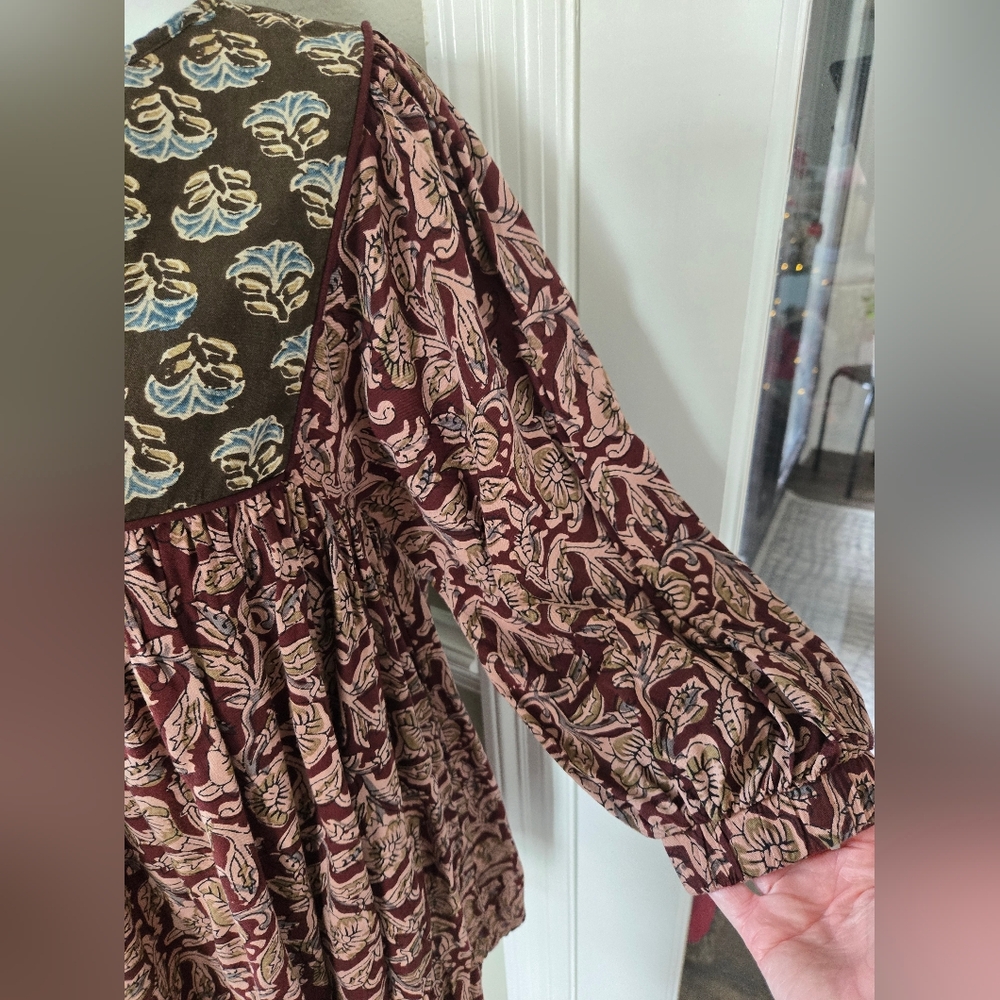 NATURAL LIFE Stella Mini Dress Maroon Floral Vines Purple Wine Sz Small - Picture 6 of 14